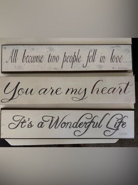 Rustic Script Wall Signs Set - Cream and Black